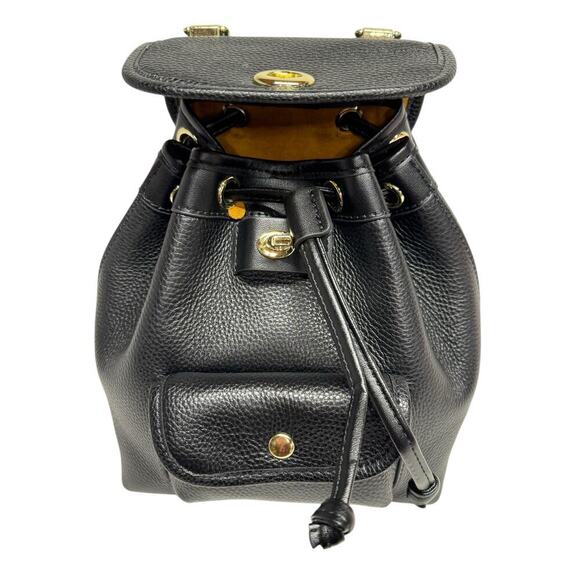 Bella Luer Black Pebble Leather Drawstring/Clasp Closure Small Backpack Bag - Picture 2 of 16